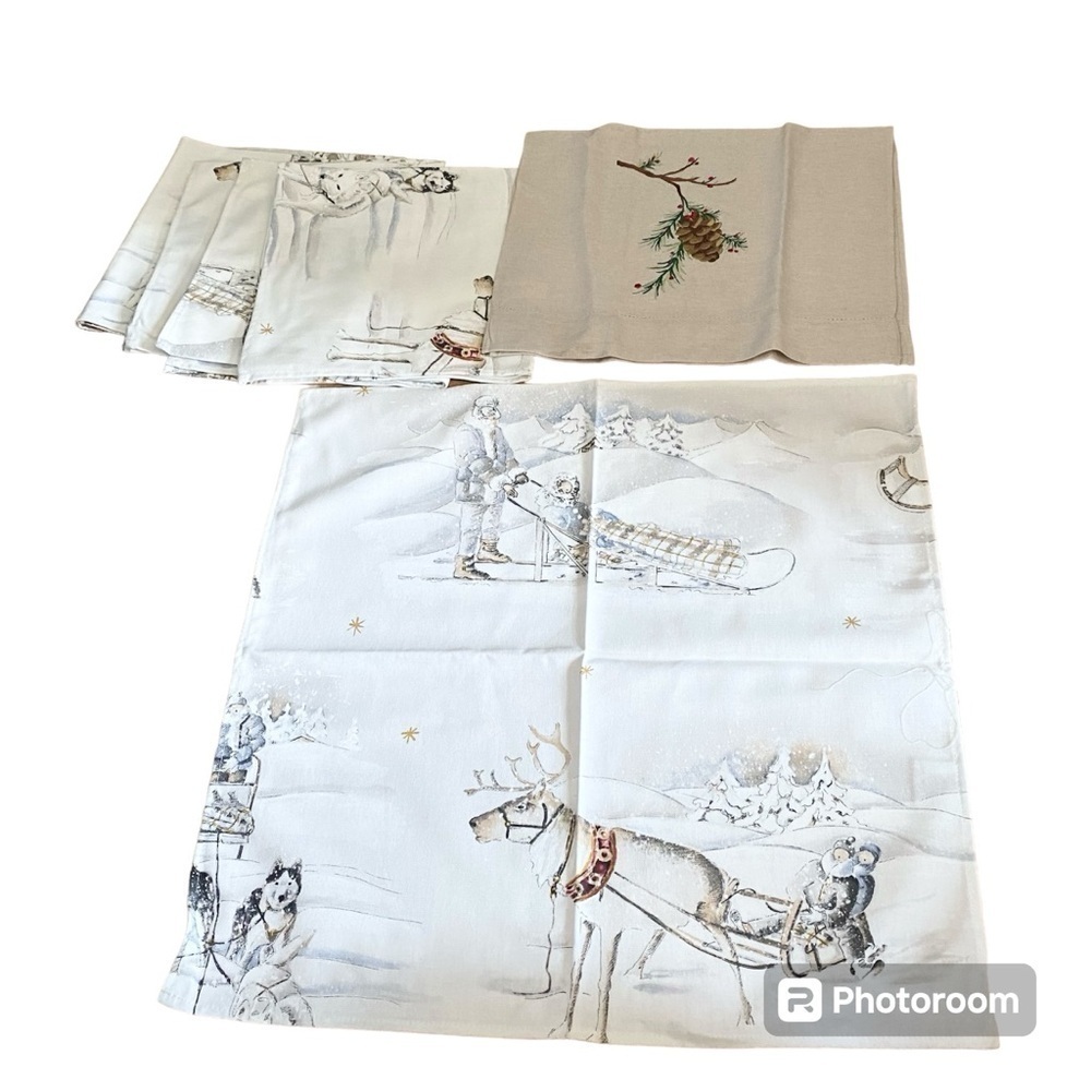 La Maisonnette Made in France 100% Cotton Napkins Bundle Lot of 5 + 1 Linen Deer